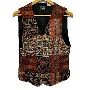 Vintage Liz Claiborne Lizwear women's Tapestry Patchwork vest Size Medium Retro